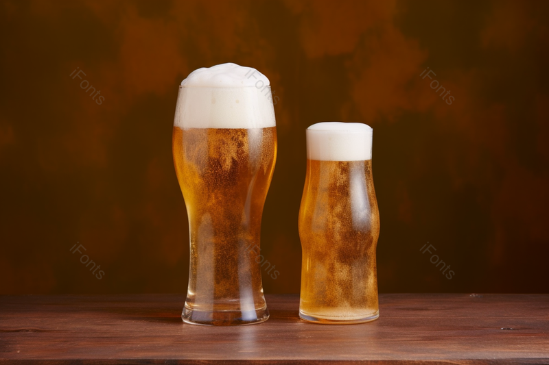 夏季玻璃啤酒杯乘着金色啤酒冒出白色泡沫啤酒花木质桌子上,高清,摄影图,摄影图片,图片大全,摄影图免费下载